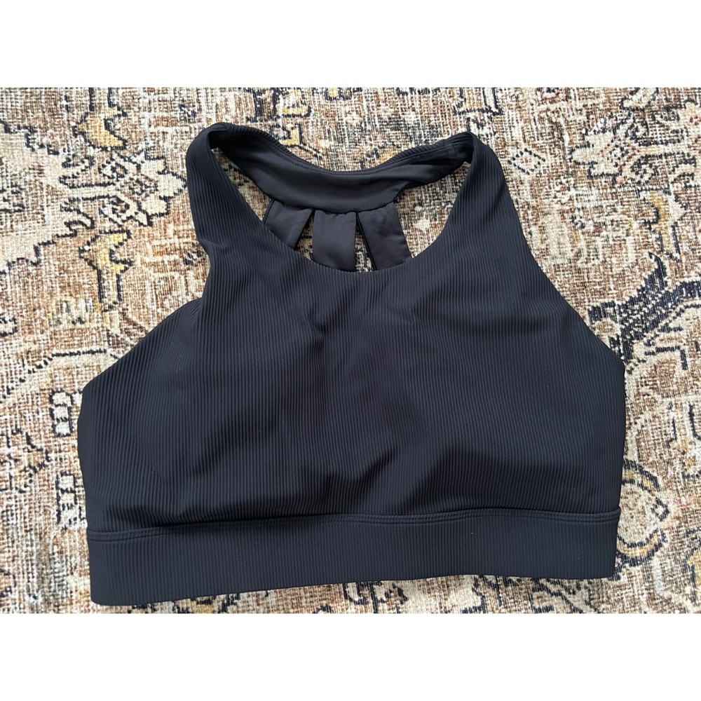 Kiava Black Ribbed High Neck Sports Bra